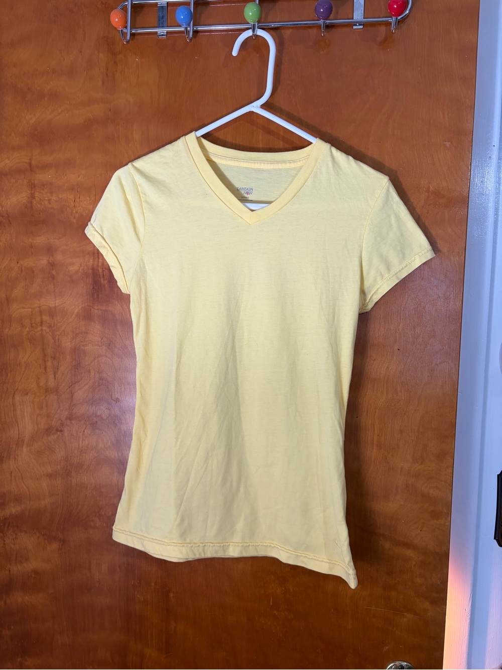 Danskin Now Women's Pale Yellow V-Neck Short Sleeve Tee